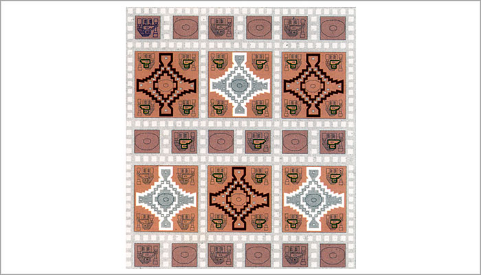 Cruces de lados escalerados que presentan una alternación del color blanco y rojo en su reborde (Dibujo, Brugnoli et al. 1997: 39 a)