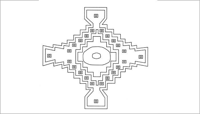 La cruz de lados escalerados, representación del fardo funerario (Dibujo, Brugnoli et al. 1997: Fig.28)