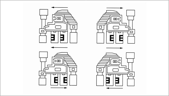 Personajes con distintas orientaciones que sugieren movimiento (Dibujo, Brugnoli et al. 1997: 39 a)