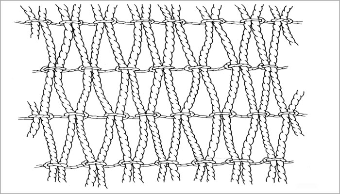Representación del tejido reticular que conforma el soporte sobre el cual se decoró el traje