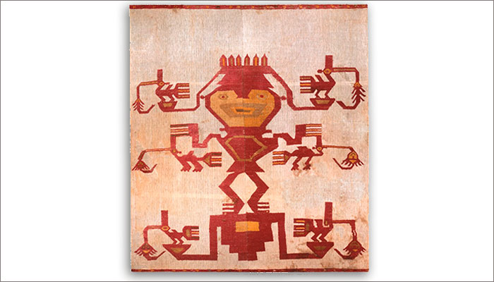 Textil mural. Tejido plano y brocado. Chimú, 900 – 1470 d.C., 155 x 130 cm, MCHAP 0519