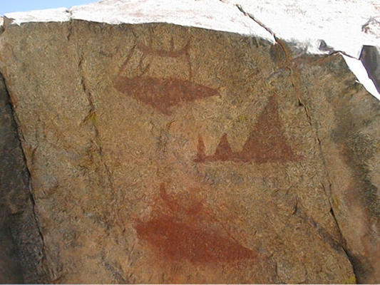Escena de caza de cetáceos desde balsas de cuero de lobo (foto F. Maldonado).